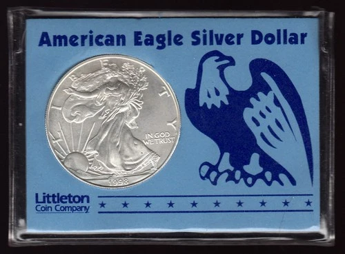 1998 American Silver Eagle~One Dollar~One Ounce .999 Silver~Littleton Holder~BU