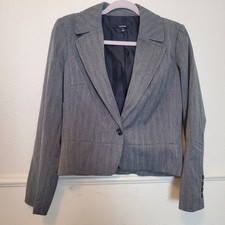 Rafaella Grey Pinstripe Single Button Cropped Blazer Jacket Womens Size 8