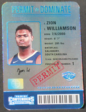 Zion Williamson 2019-20 Panini Contenders Permit To Dominate Rookie #20 Case Hit