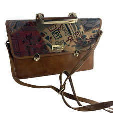 Vtg Princess Tooled Leather Bag Gold Tone Accents Hieroglyphics Aztec Look Boho