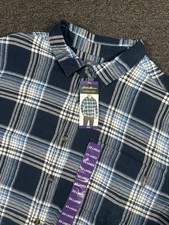 New Eddie Bauer Flannel Shirt Mens XXL 2XL Black Iris Starling Plaid Button Up