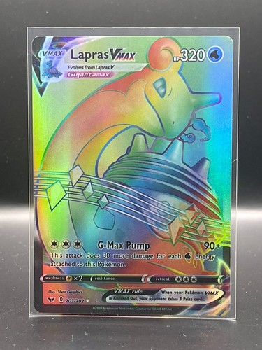 Lapras VMAX 203/202 Rainbow Rare Sword & Shield Pokemon Holo Near Mint