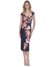 Eliza J Women's Off-The-Shoulder Floral Midi Dress - Navy Multi - 6