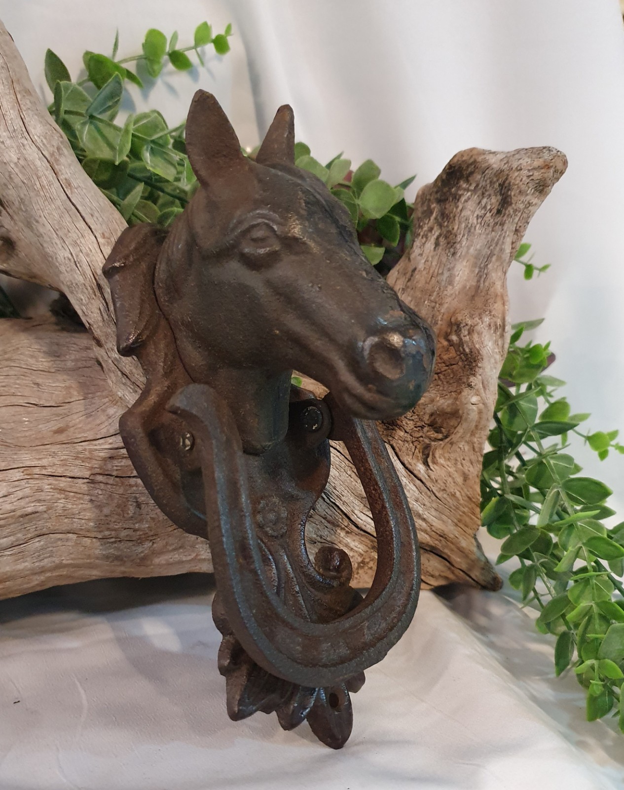 Cast Iron Horse Head & Horseshoe Door Knocker - equestrian, rustic farmhouse