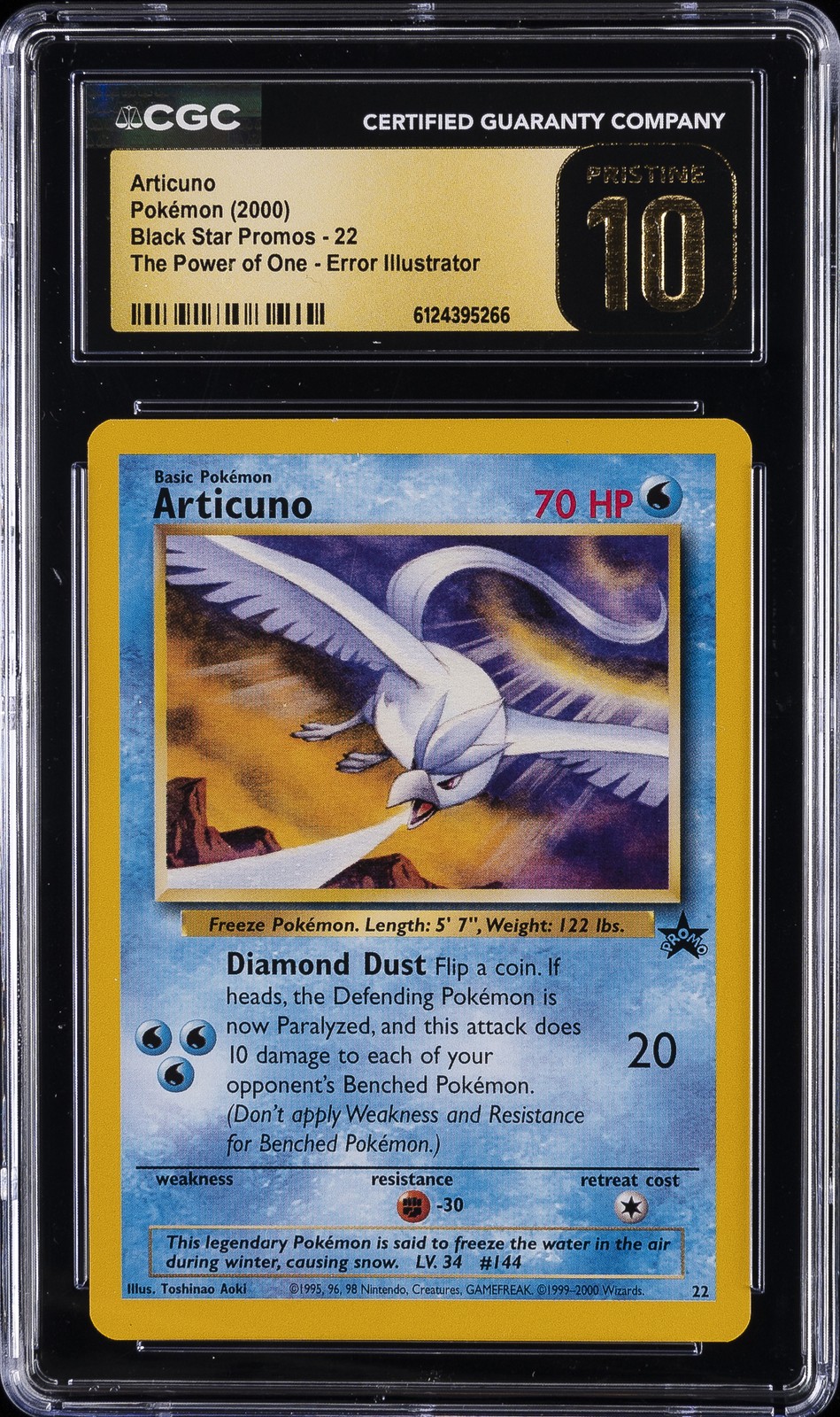 2000 POKÉMON BLACK STAR PROMOS #22 ARTICUNO CGC 10 PRISTINE