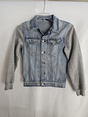 H M Divided denim jacket sweatshirt sleeves gray knit womens size XS