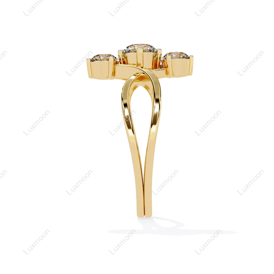 Anillo de compromiso de oro amarillo de 10 quilates de diamantes blancos de corte redondo de 1,10 quilates creado en laboratorio Foto 3 de 4