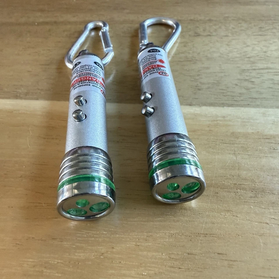 2 Mini Laser Light Red Pointer LED Flashlights Key Chain Presentation Survival - Image 3 of 4