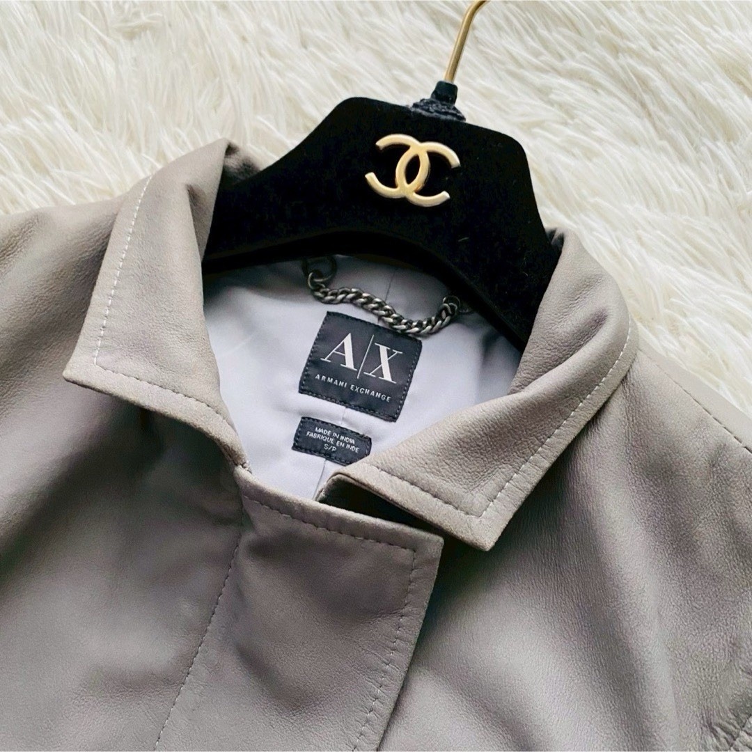 Women's A|X Armani Exchange Gray Beige Goat Leather Jacket image 9
