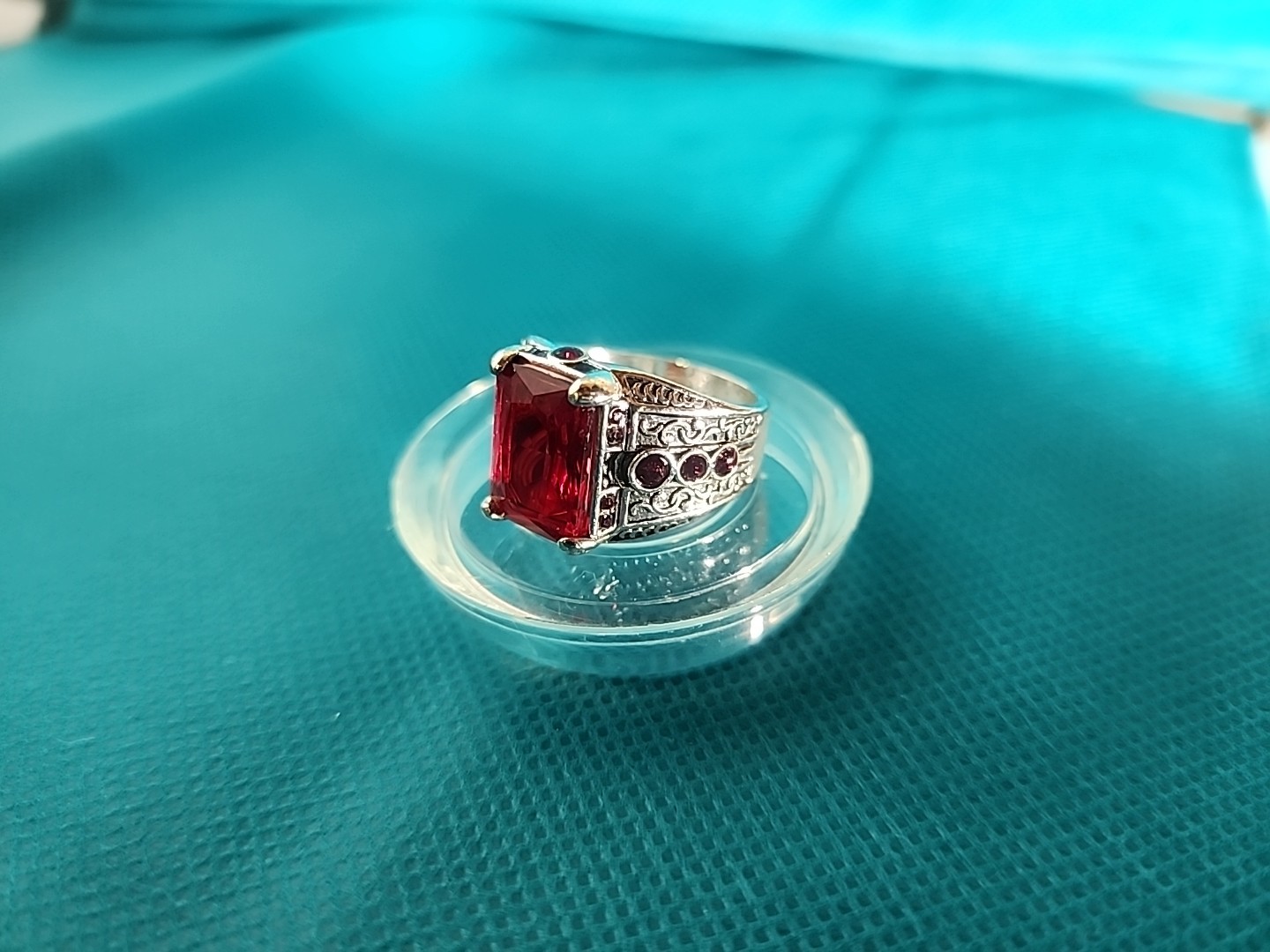 Gothic Victorian Emerald-Cut Ruby Red Crystal Sta… - image 4