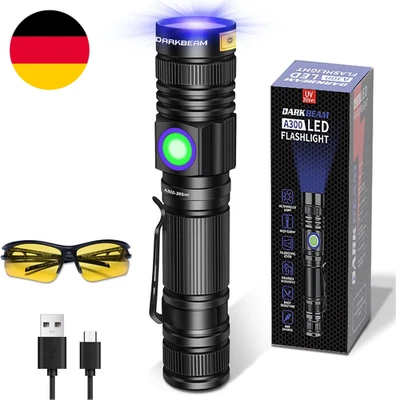 DARKBEAM UV Taschenlampe Uv Lampe 365Nm Licht USB Aufladbar, Woodsche Lampe Schw