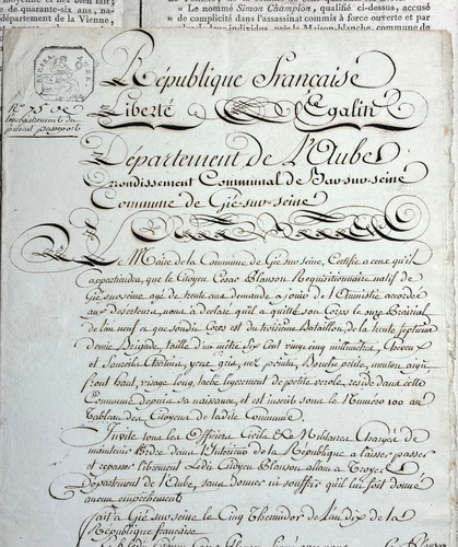 1802 Lot 3 Documents Passeport Déserteur Amnistie Naissance Gyé-sur-Seine Aube - Afbeelding 2 van 18