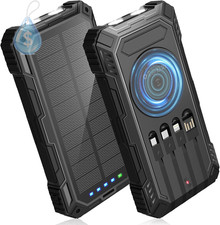Solar Power Bank,49800Mah Wireless Portable Phone Charger with 4 Built-In Cables