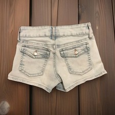 A ropostale Womens Denim Shorts Size 6 Low Rise Midi Light Wash Blue  0248
