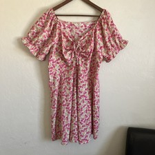 Agnes Orinda Dress 1X A Line Short Sleeve Ruched V Neck Pink Cherry