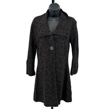 Nine West Jacket Womens S Brown Black Knit Floral Pea Coat Petty Coat Shacket
