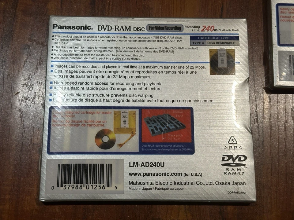 Lot of (4) Panasonic LM-AD240U Double-Sided 240 Minute 9.4GB DVD-RAM Discs - New - Image 3 of 4