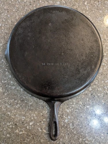 Wagner Ware Vintage Unmarked 14” Cast Iron Skillet #12 "B"