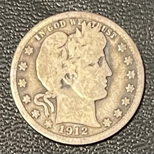 1912 S 25C Barber Quarter 90% Silver U.S. Coin