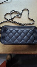CHANEL Boy Clutch New Medium Black Silver