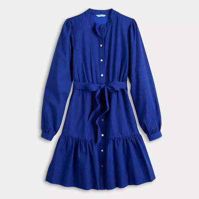 #ad Draper James RSVP Dress Womens Large Blue Striped Shirt Belted Long Sleeve Mini $18.89