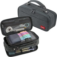 Large Capacity Pencil Case, 4 Compartment Pen Pouch Organizer with Doubl