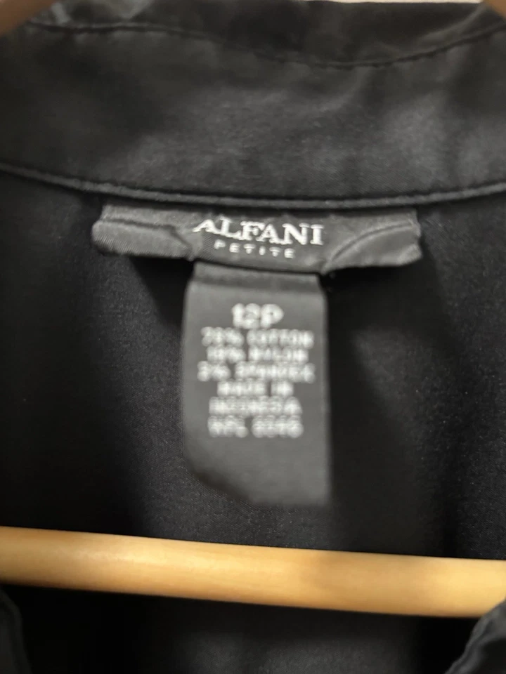 Alfani Women's Dress 12 Petite Black Ruffle Skirt 3/4 Sleeve with Belt MACY’s - Image 4 of 4