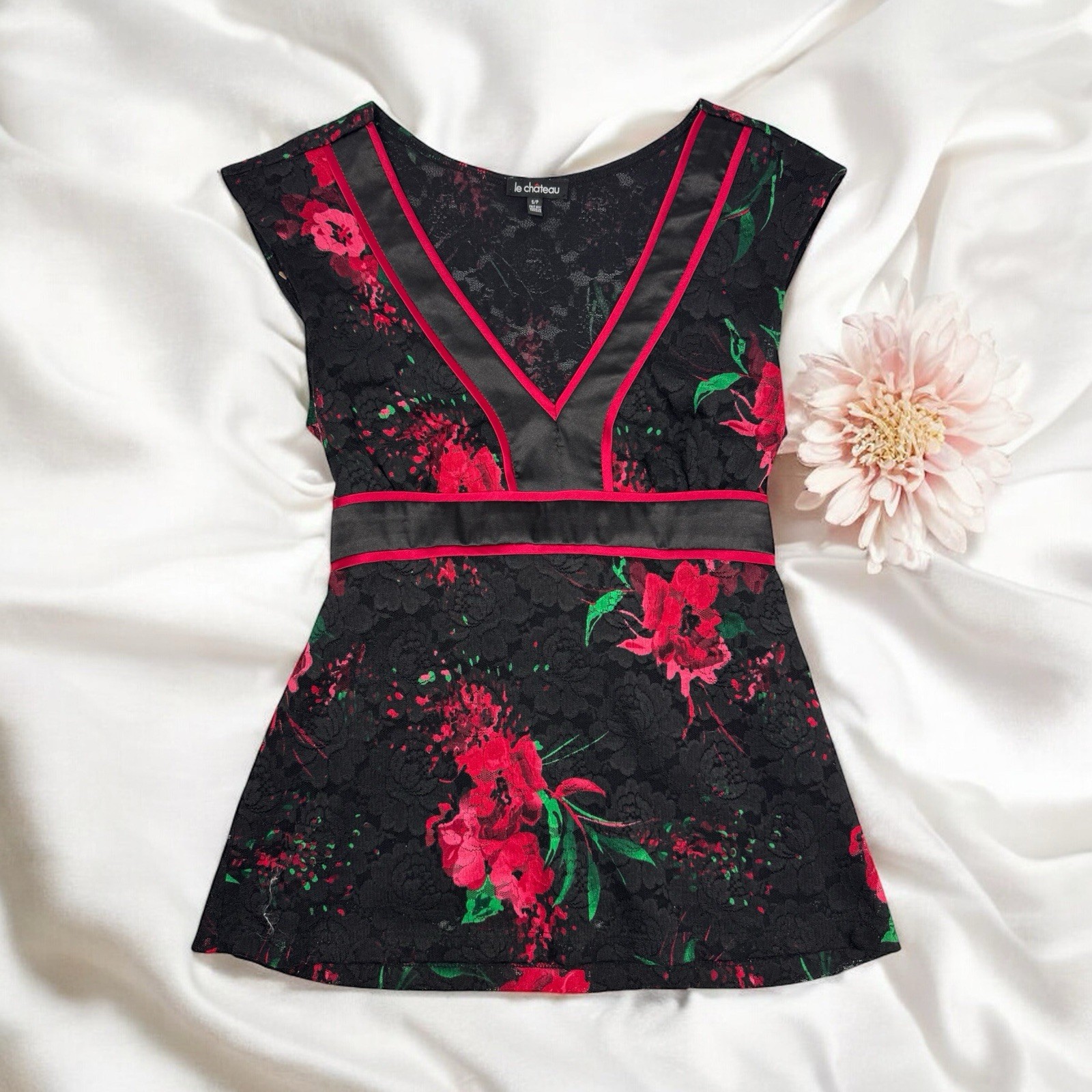 Flower Lace Tie Blouse Dark Romance Goth Fairy Whimsygoth Y2K Formal Glam Sheer