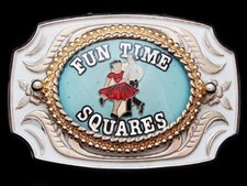 KD29127 VINTAGE 1970s FUN TIME SQUARES SQUARE DANCING BELT BUCKLE