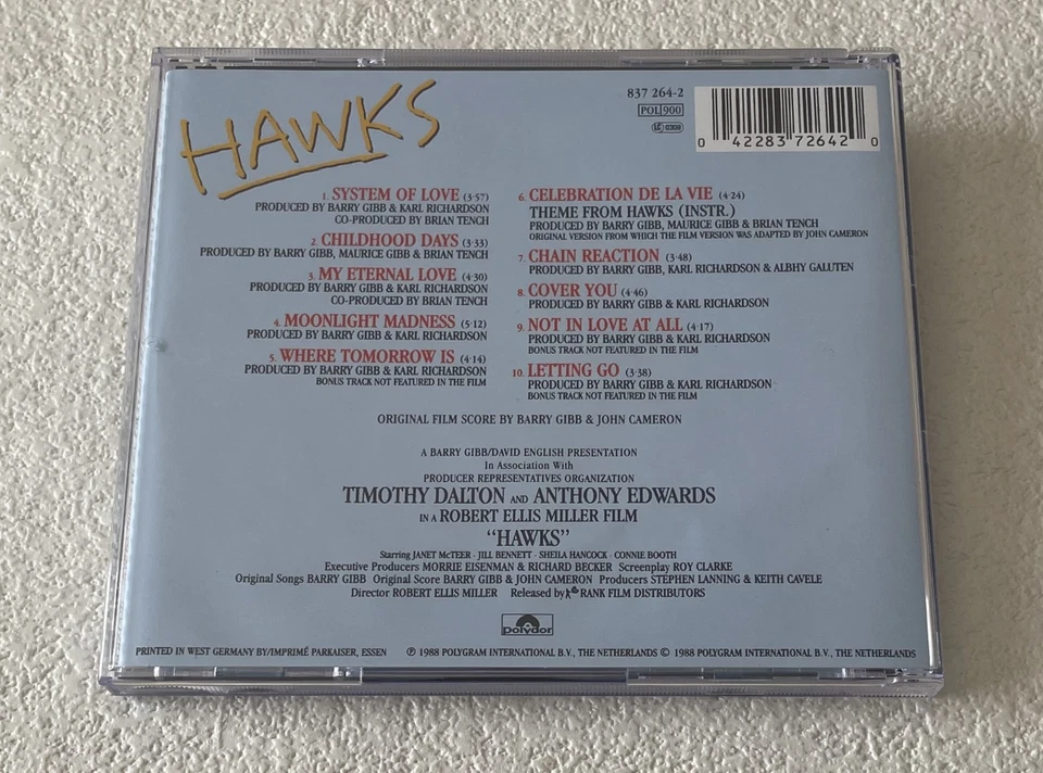 [BEE GEES] BARRY GIBB ~ HAWKS (ORIGINAL SOUNDTRACK) ~ 1988 GERMAN 10-TRACK CD Foto 4 de 4