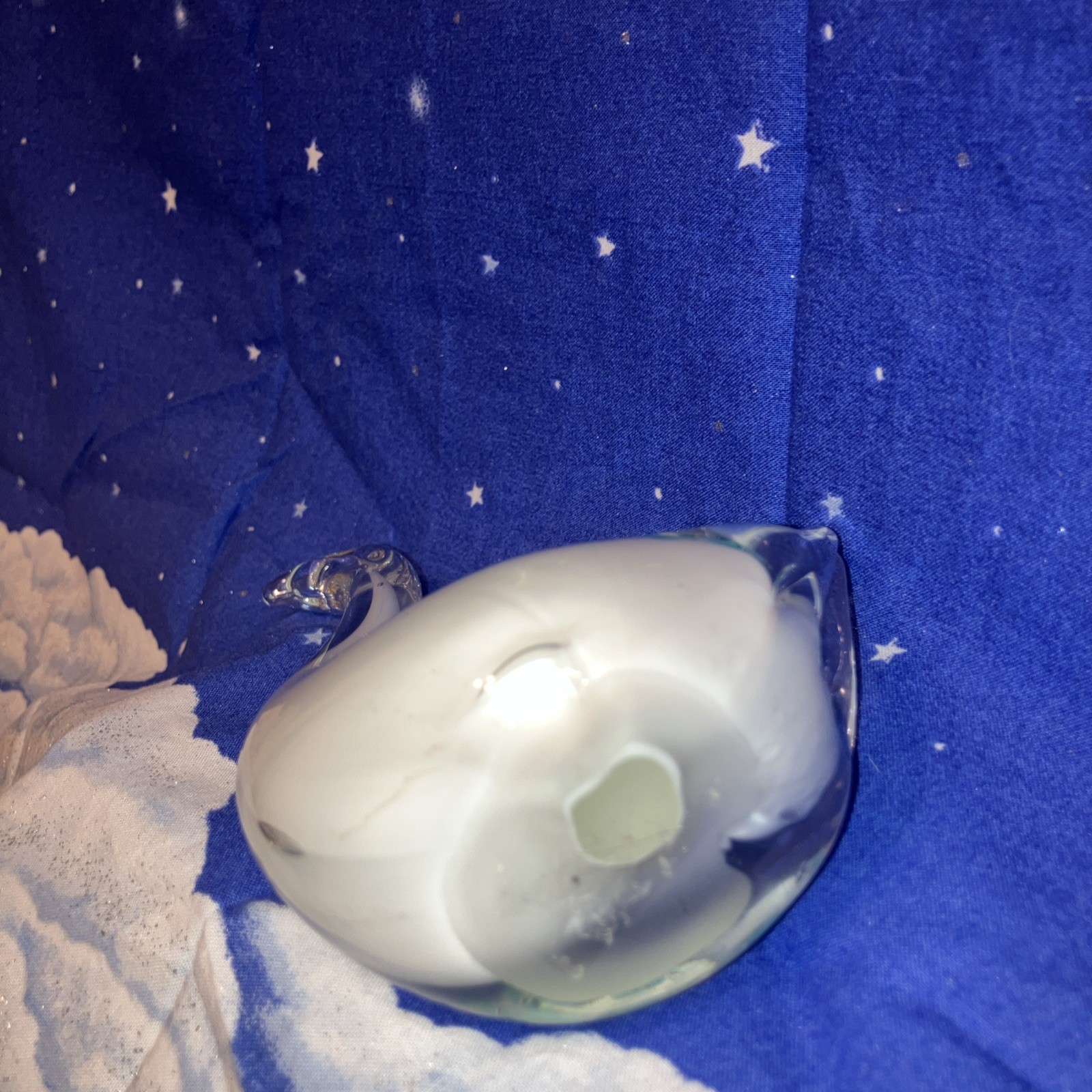 Vintage Murano Style Hand Blown Art Glass Teal Speckled 6" Swan Paper Weight