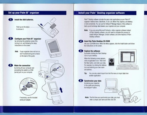 GETTING STARTED GUIDE & HANDBOOK for PALM III SERIES ORGANIZER PDA (1998-99) - Picture 2 of 5