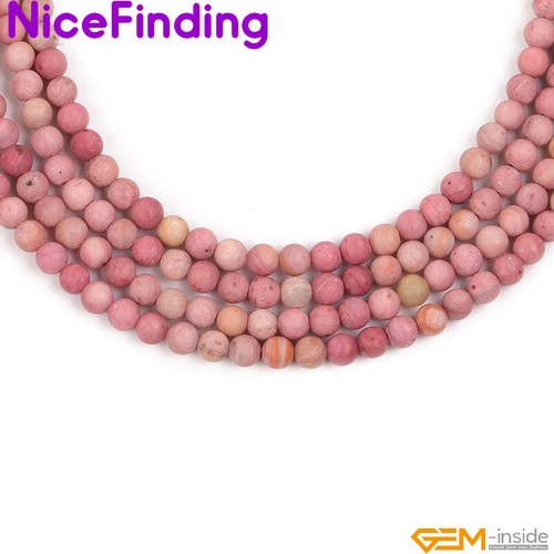 Natural Round Rhodochrosite Jasper Frosted Matte Beads For Jewelry Making 15'' - Picture 25 of 53