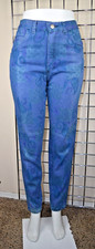 Vintage Wrangler Jeans Size 9 26 x 30 80s Blue Green Paisley High Waist Made USA