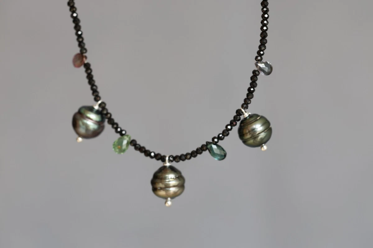 Collier Argent 925 Perles Noires De Tahiti & Tourmaline - Neuf Avec étiquettes - Marque ROSEMIMOSA