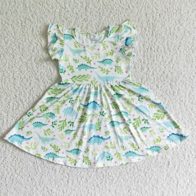 dinosaur birthday dress Cartoon Dinosaur Print Dress, White / 2T main image 0
