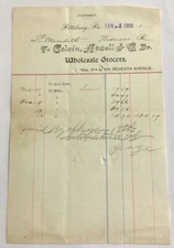 1900 Billhead Pittsburg Pa Colvin Atwell & Co wholesale grocers #b8