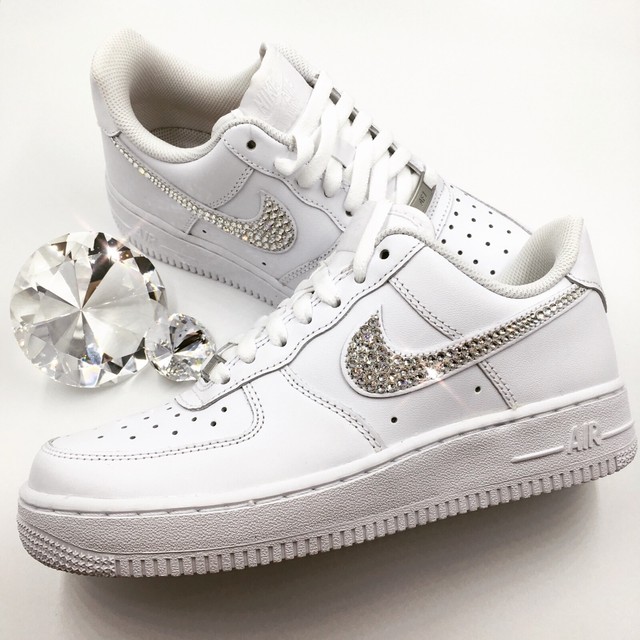 Bling Nike Air Force 1 '07 Shoes with Swarovski Crystal Bedazzled Swoosh - White | eBay