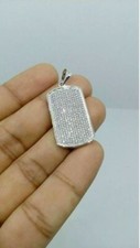 Men's Dog Tag 2Ct Lab Created D/VVS1 Diamond Round Pendant 14K White Gold Plated
