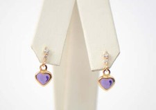 14K Solid Yellow Gold Heart Shape Enamel Dangle Screw Back Baby Earrings