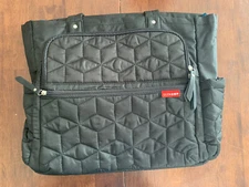 Skip Hop Black Teal Quilted Fabric Diaper Bag With Changing Pad Gently Used