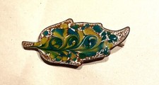 Mid Century Vintage Enamel Leaf Hair Barrette Clip 1 3/4" Petite-Yellow/Green