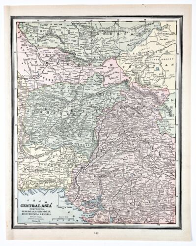 1889 Central Asia Map ORIGINAL India Turkestan Afghanistan Persia G. CRAM - Picture 1 of 3