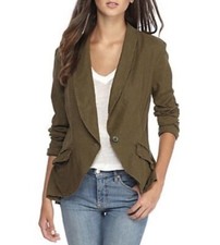 FREE PEOPLE Olive Green Linen One Button High/Low Blazer Jacket LARGE  12/14