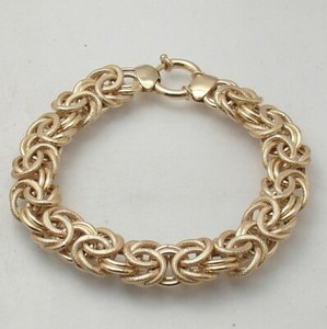 Authentic 7.75" Technibond Textured Byzantine Link Bracelet 14K Yellow Gold Plated Silver