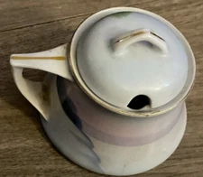 Meito China Mustard/Condiment Jar Hand Painted Detail Japan No Spoon 4x2.5” Vtg