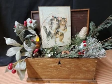 SWEET OLD VINTAGE VICTORIAN PRIMITIVE STYLE WINTER CHRISTMAS SKATING CATS SIGN 