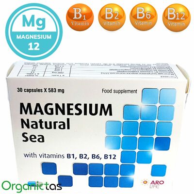 Natürliches MARINES MAGNESIUM 583mg + VITAMIN B1, B2, B6, B12, 30* Kapseln 1m Vorrat