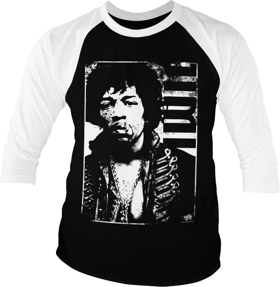 Бейсбольная футболка Jimi Hendrix Distressed Baseball с рукавом 3/4, бело-черная