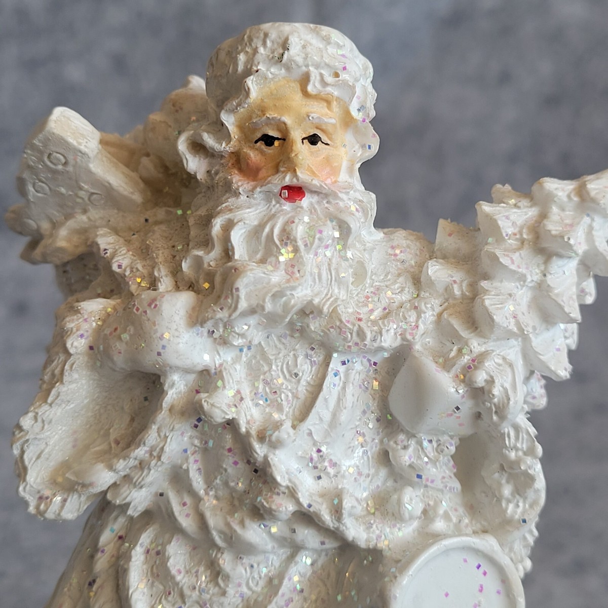 Santa Claus Father Christmas with Gifts White Glitter Christmas